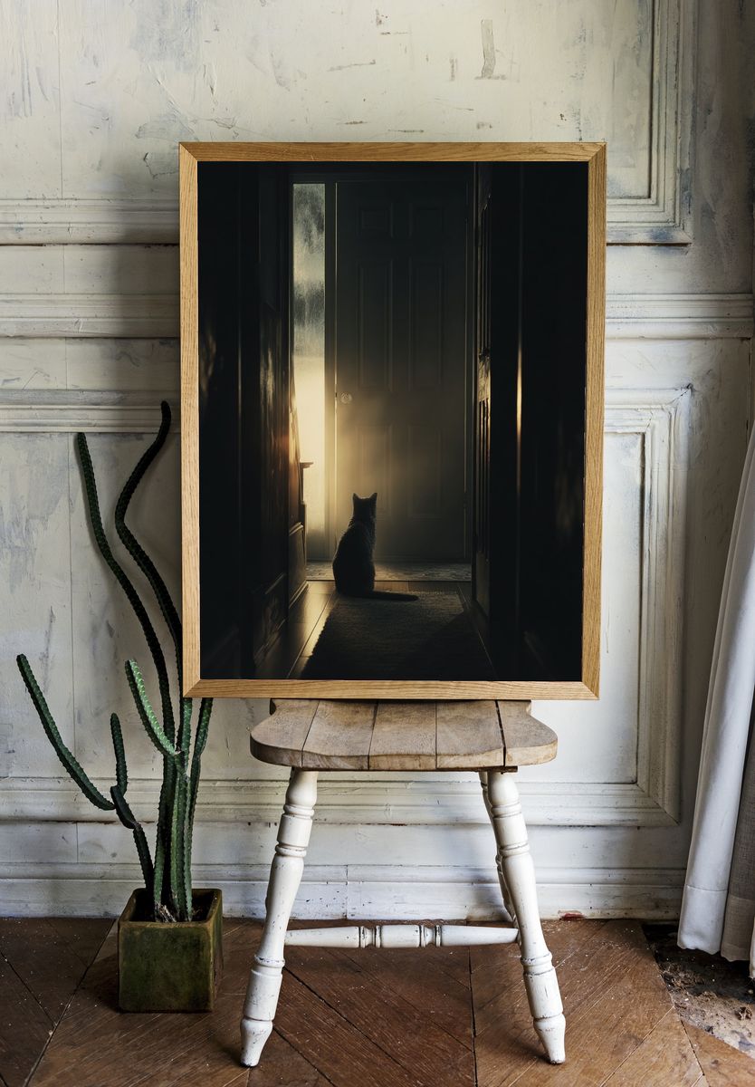 Cat at the Door — Photography Print. — room view 1