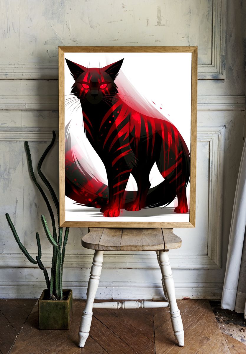 Red-Eyed Black Cat Illustration Poster. — room view 1