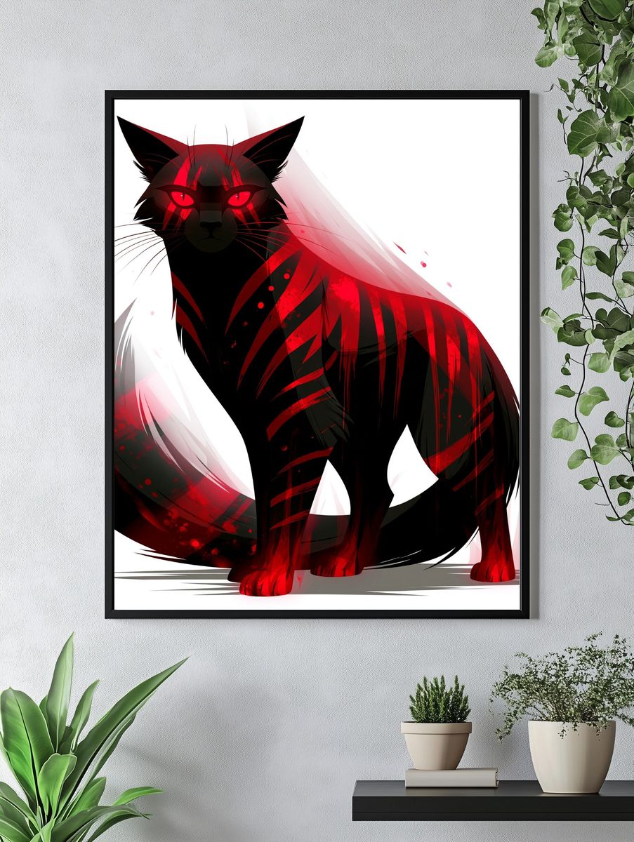 Red-Eyed Black Cat Illustration Poster. — room view 4