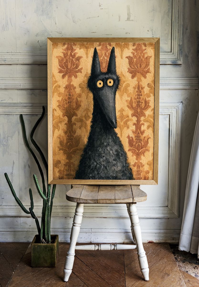 Black Cat Portrait Illustration Poster. — room view 1