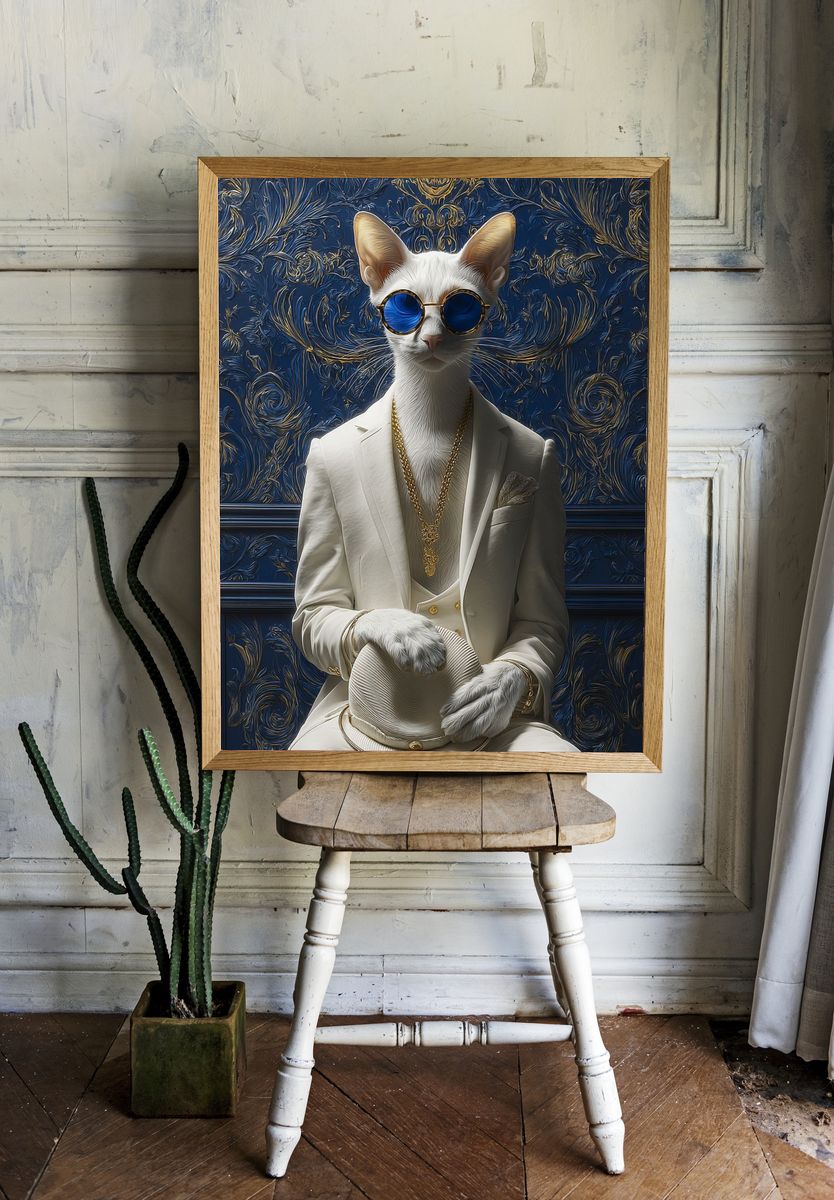 Elegant Cat Portrait Fashion Poster. room preview