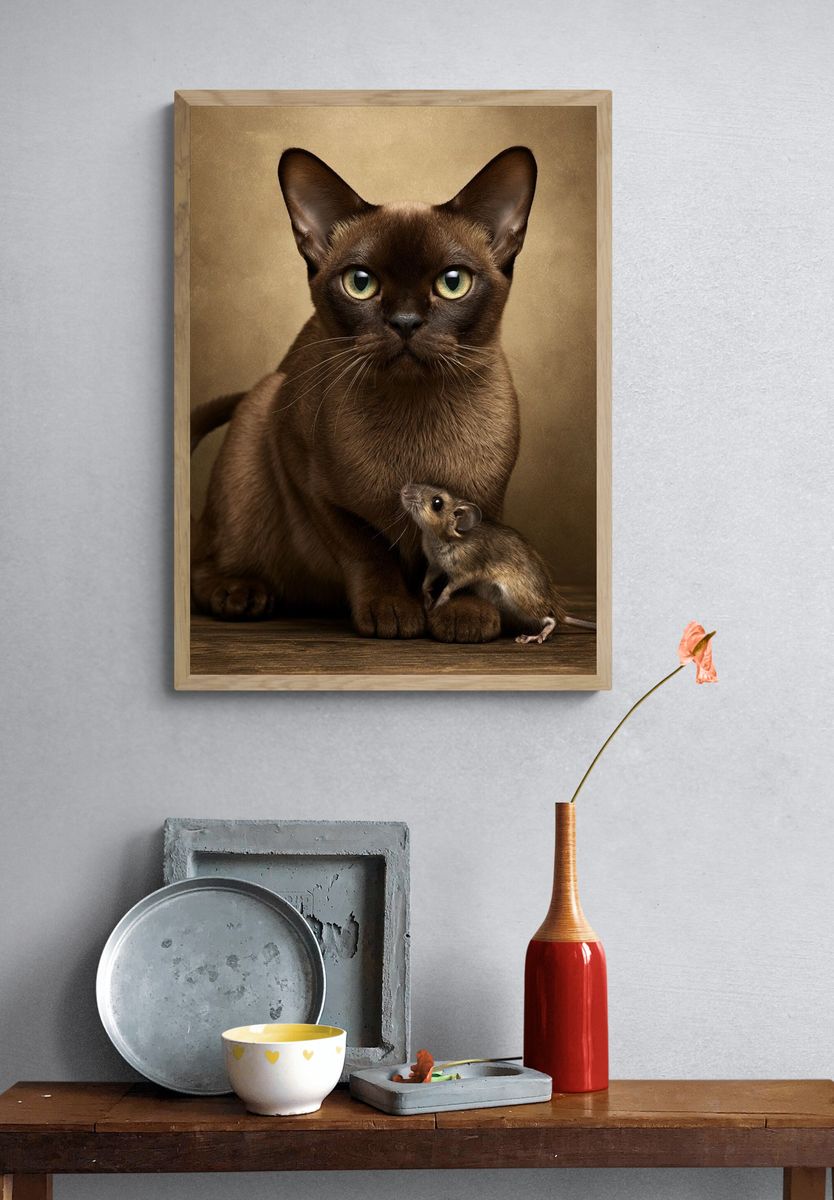 Siamese Cat and Mouse Portrait Poster. — room view 3
