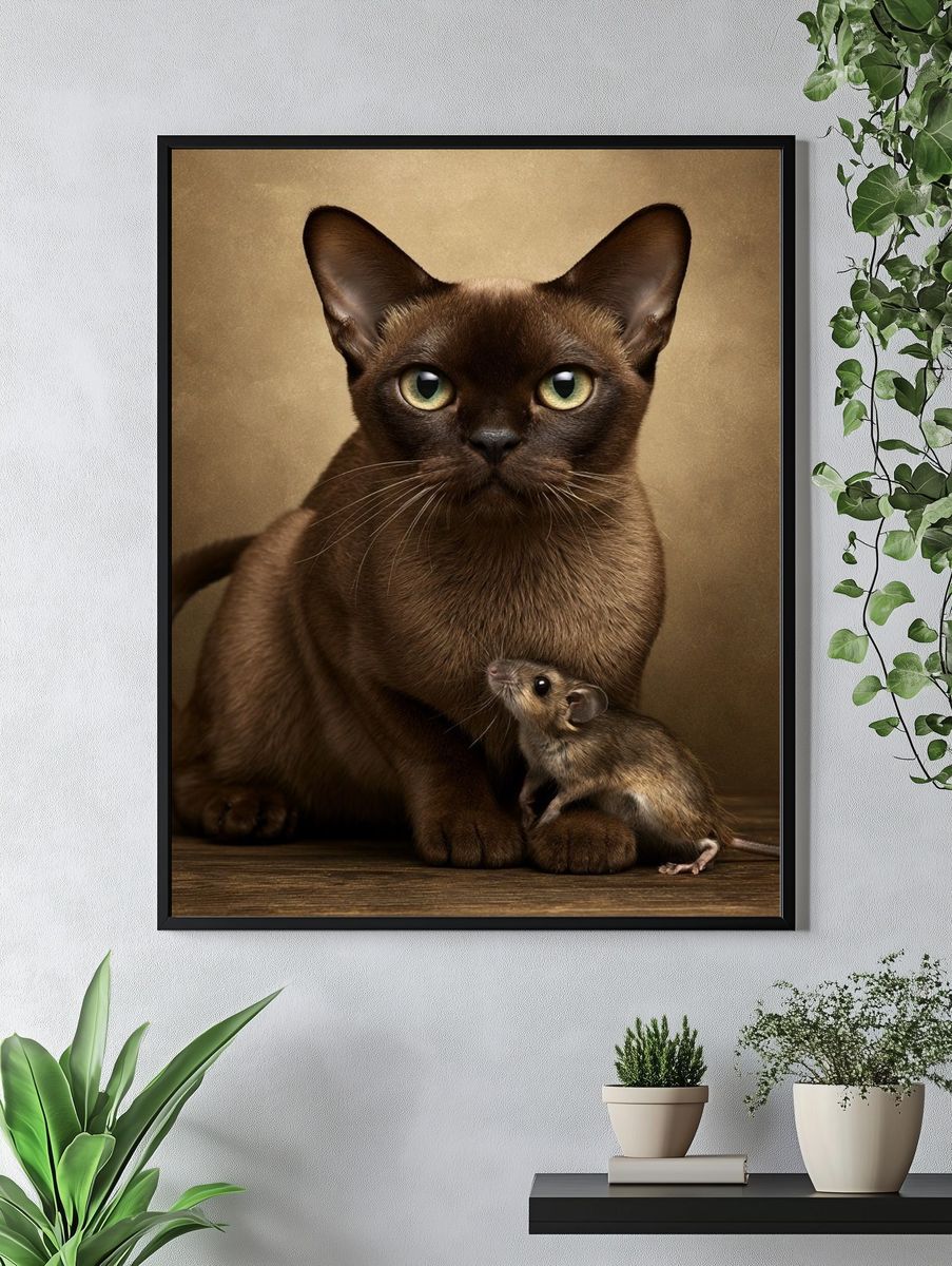 Siamese Cat and Mouse Portrait Poster. — room view 4