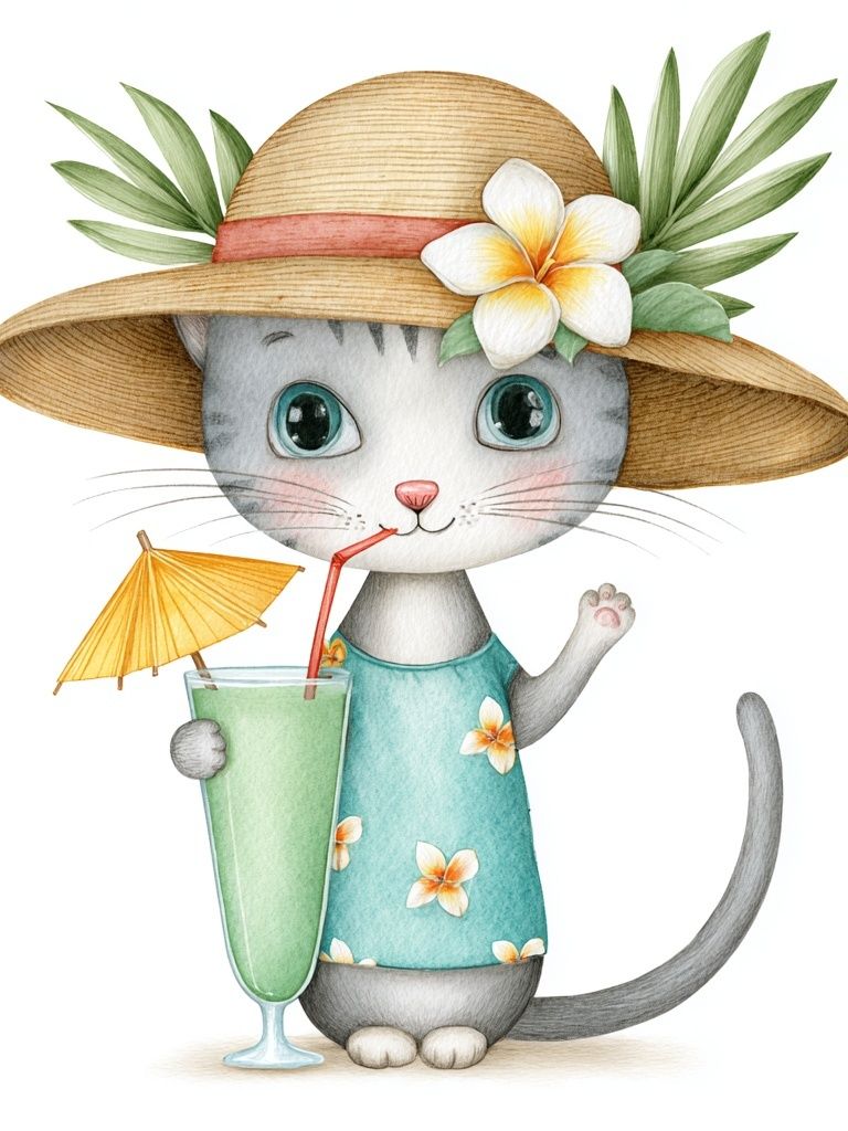 Tropical Cat Watercolor Poster. poster — animals art