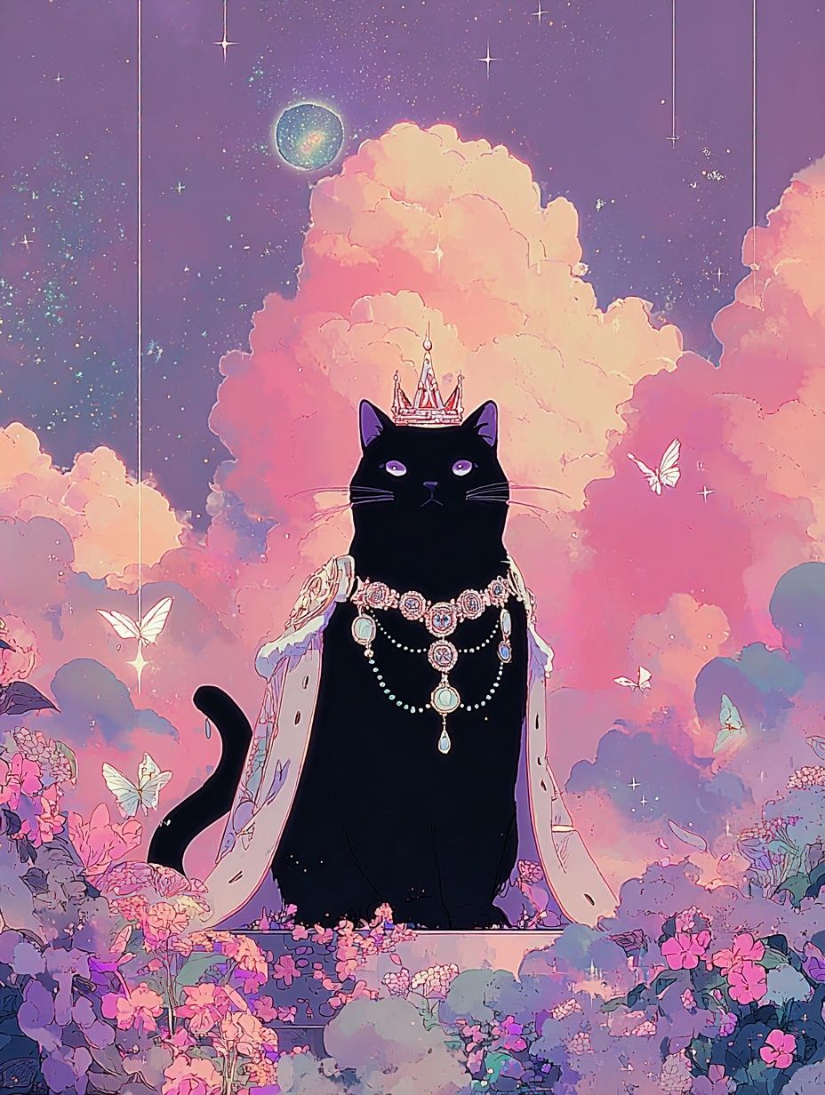 Celestial Black Cat Illustration Poster. poster — illustration art