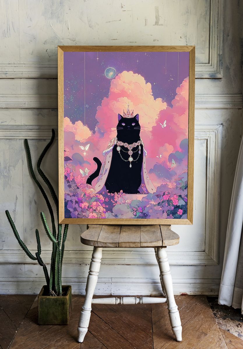 Celestial Black Cat Illustration Poster room preview