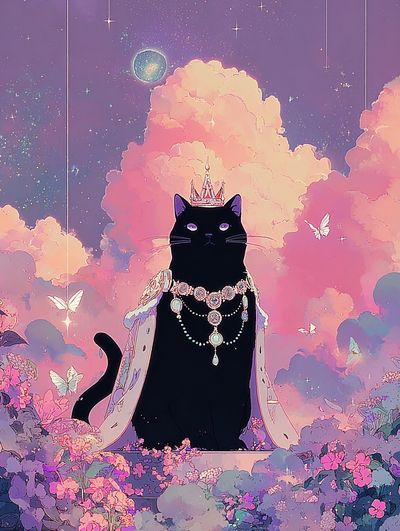 Celestial Black Cat Illustration Poster. poster