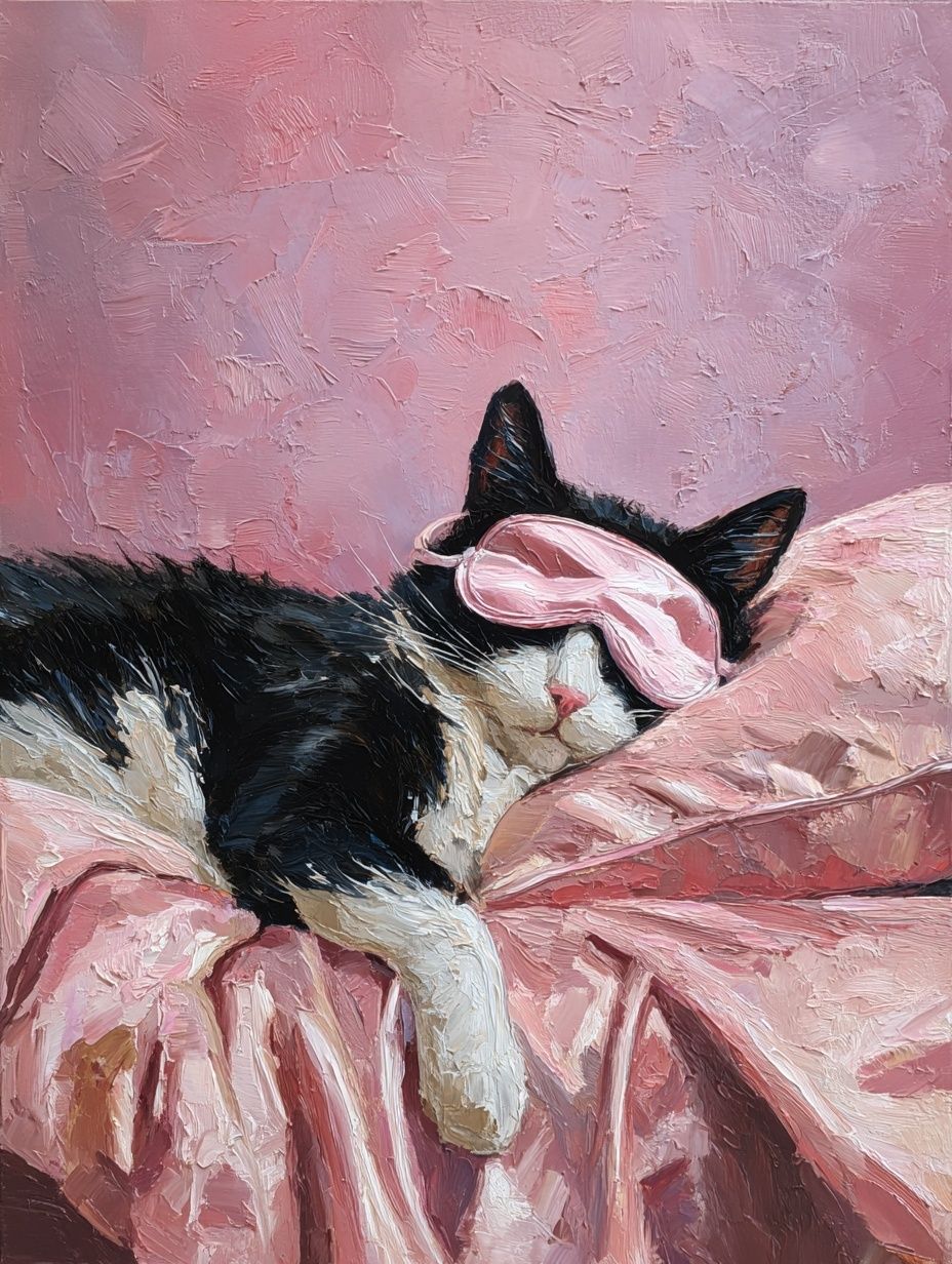 Sleeping Cat with Eye Mask — Illustration Print. poster detail