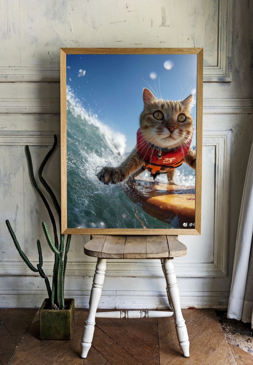Surfing Cat — Fun Animal Print. room preview