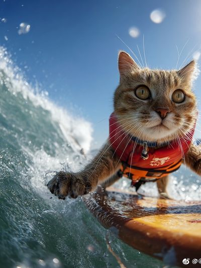 Surfing Cat — Fun Animal Print.