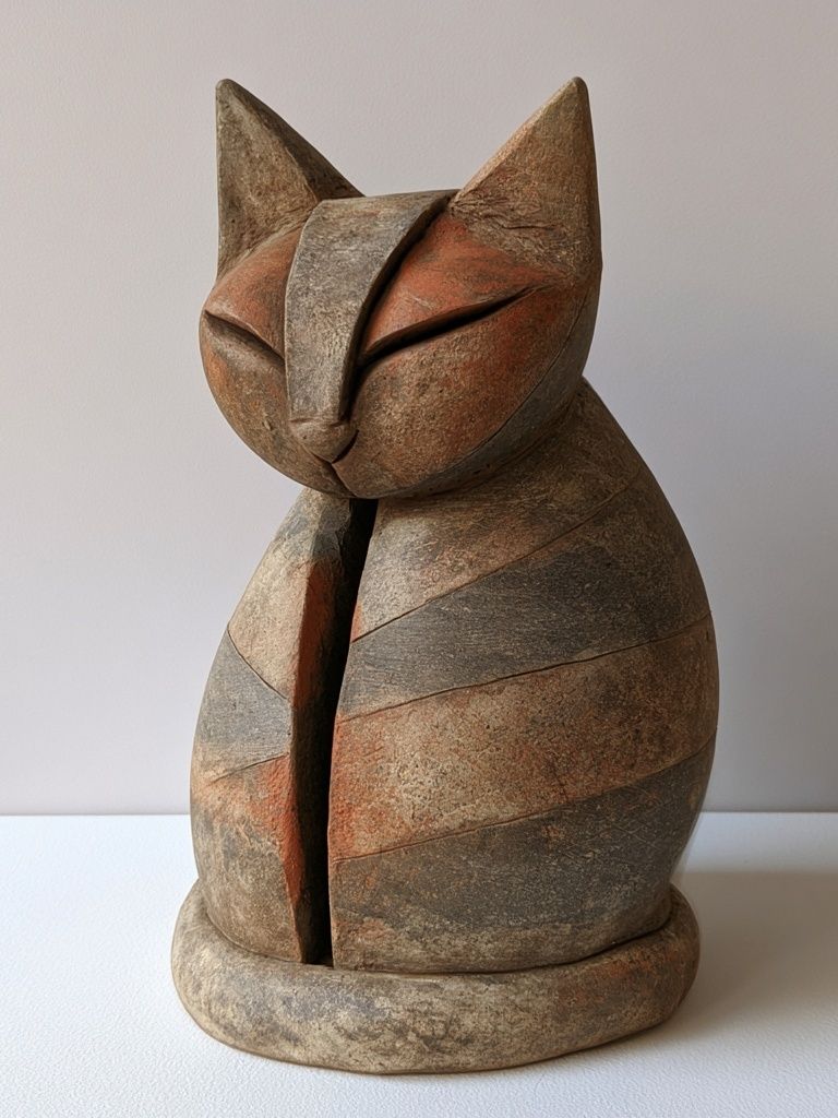 Wooden Cat Sculpture Print. poster detail
