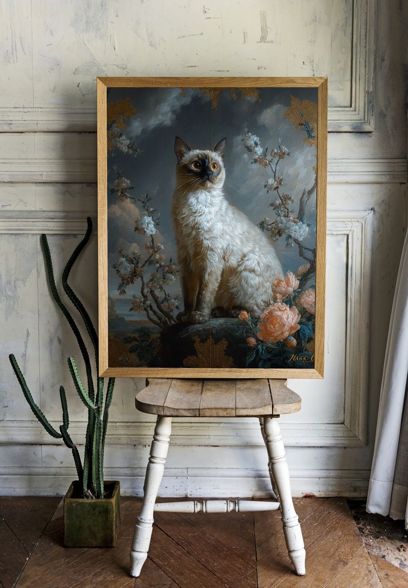 Siamese Cat Floral Baroque Poster room preview