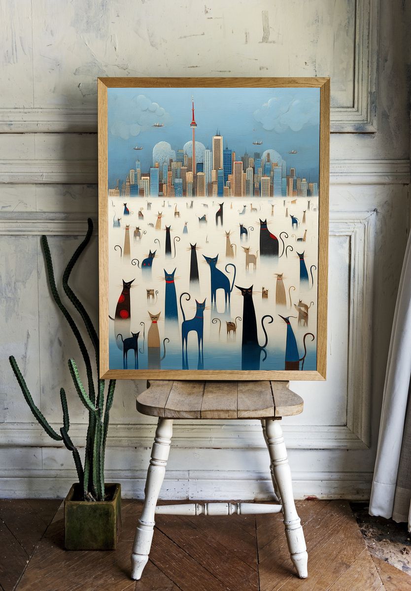 City Cats — Illustration Print. room preview