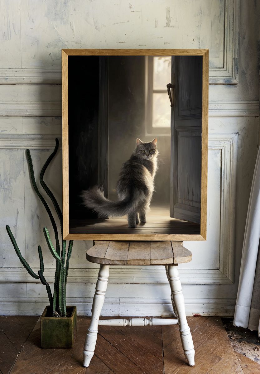 Mysterious Cat in Doorway — Art Print room preview