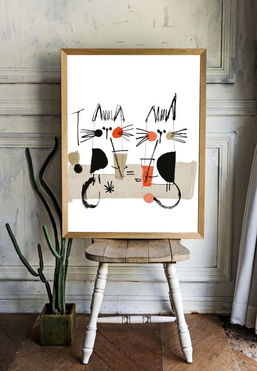 Playful Cats — Illustration Print. room preview