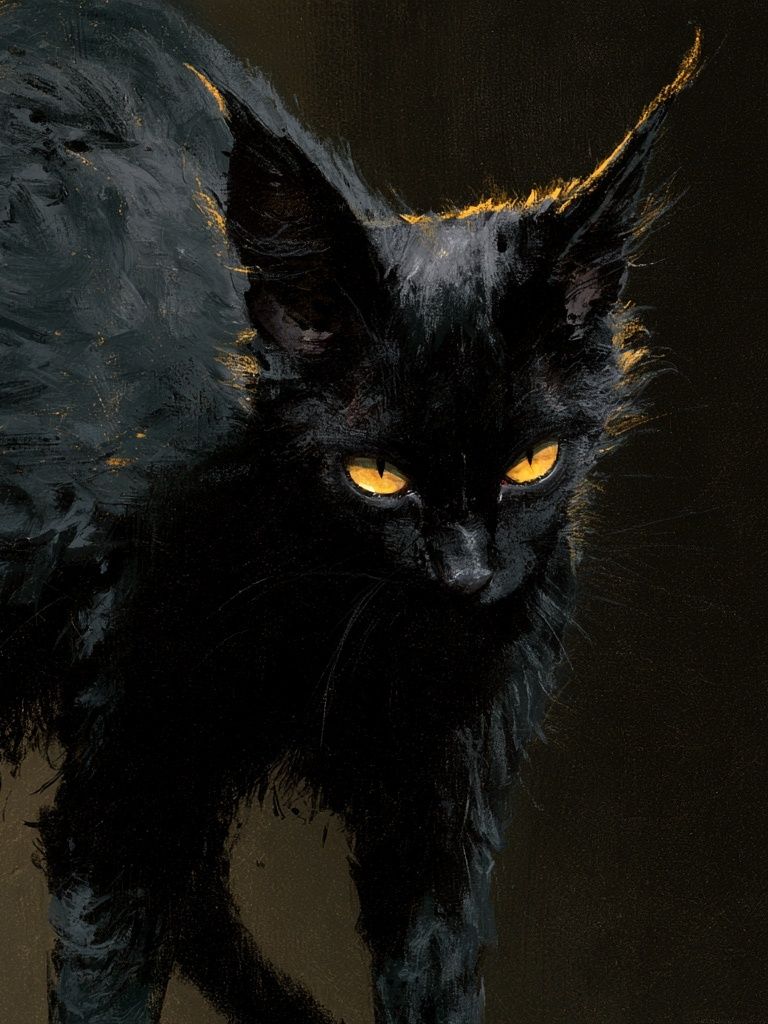 Black Cat Portrait Illustration Poster. poster detail