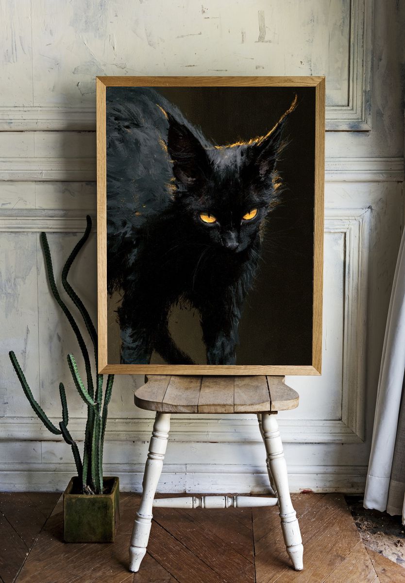 Black Cat Portrait Illustration Poster. — room view 1