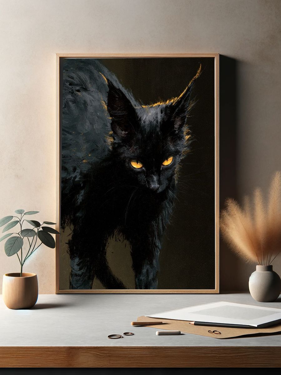 Black Cat Portrait Illustration Poster. — room view 2
