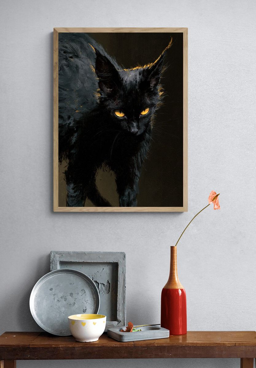 Black Cat Portrait Illustration Poster. — room view 3