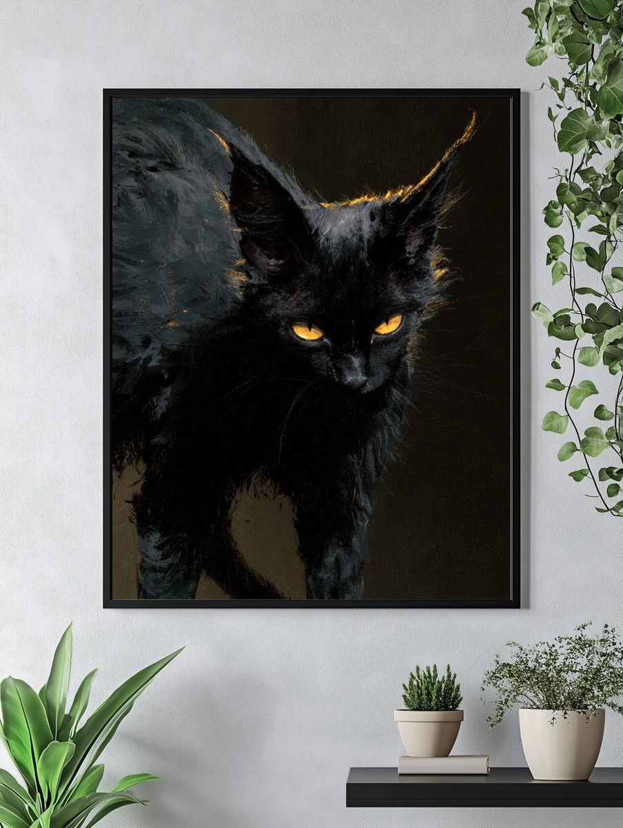 Black Cat Portrait Illustration Poster. — room view 4