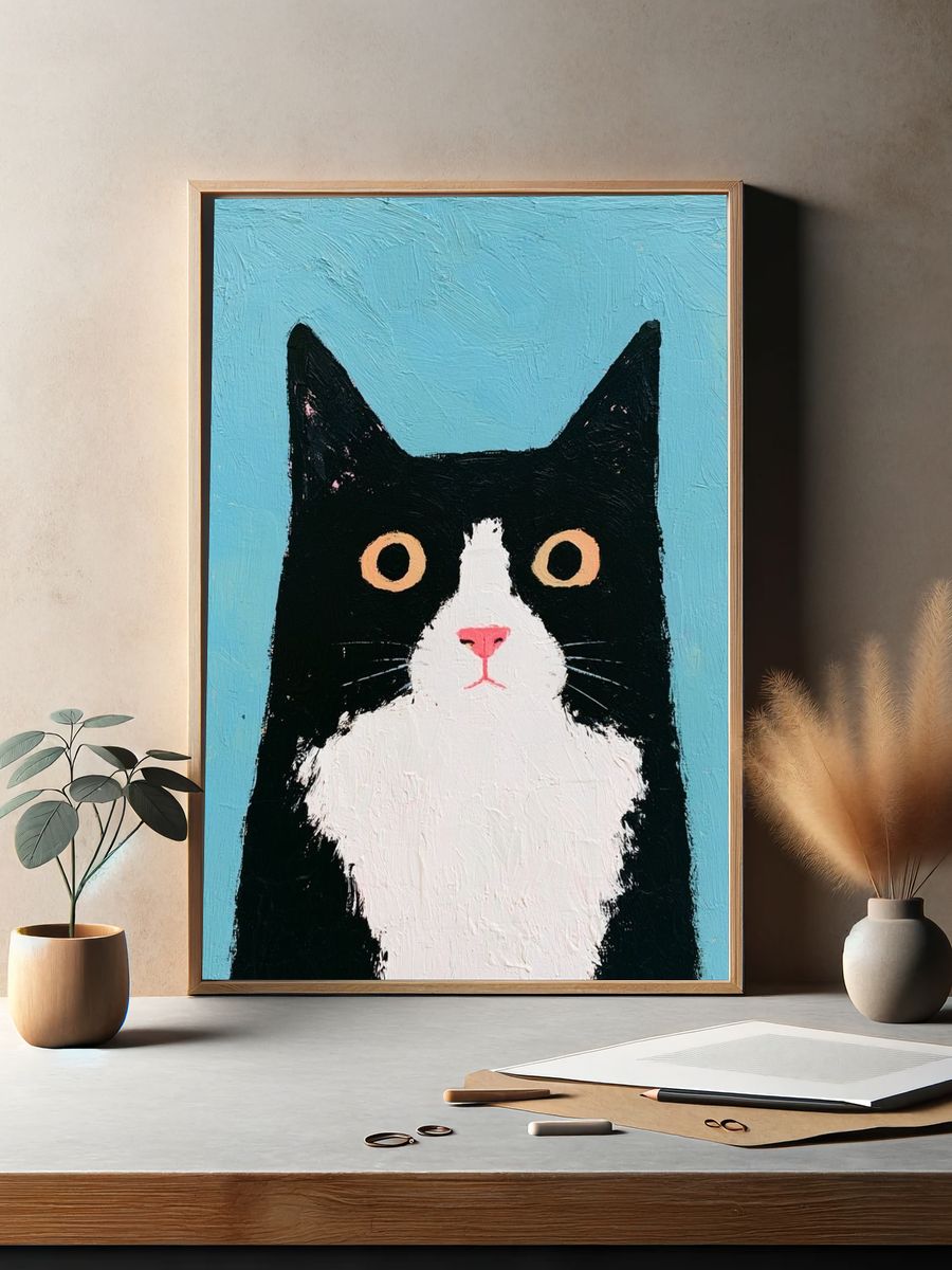 Black Cat Portrait Illustration Poster. — room view 2