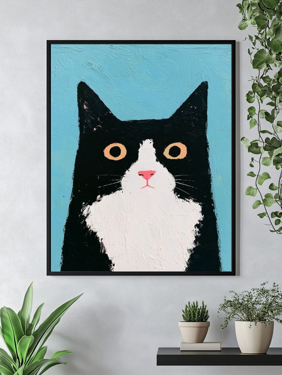 Black Cat Portrait Illustration Poster. — room view 4