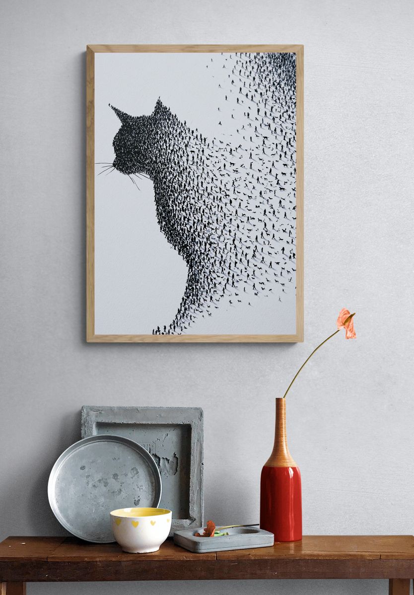 Cat Silhouette Crowd Art Print. — room view 3