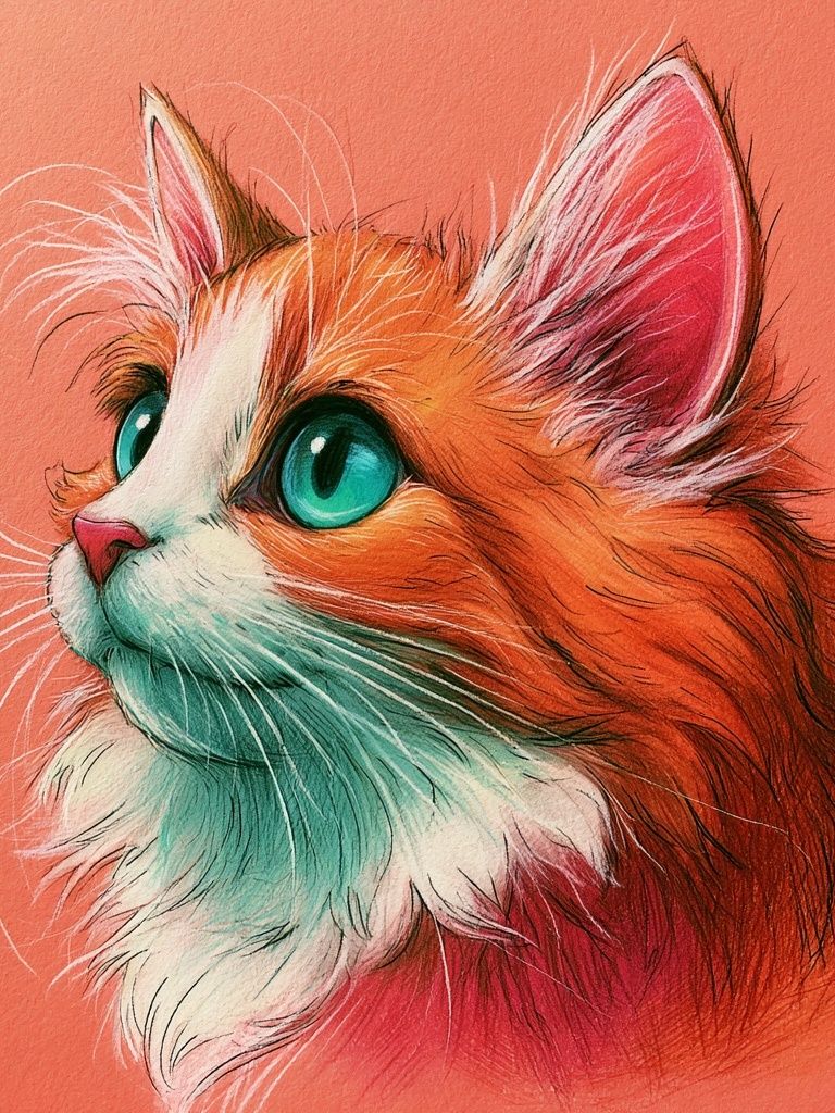 Colorful Cat Portrait Illustration Poster. poster — animals art