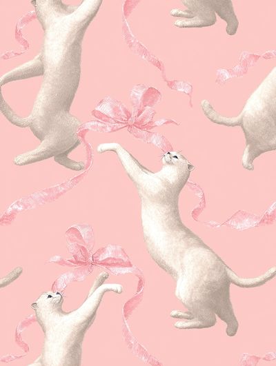 Playful Cats with Ribbon — Illustration Print. poster