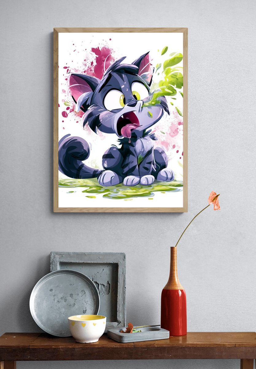 Playful Cat Watercolor Poster. — room view 3