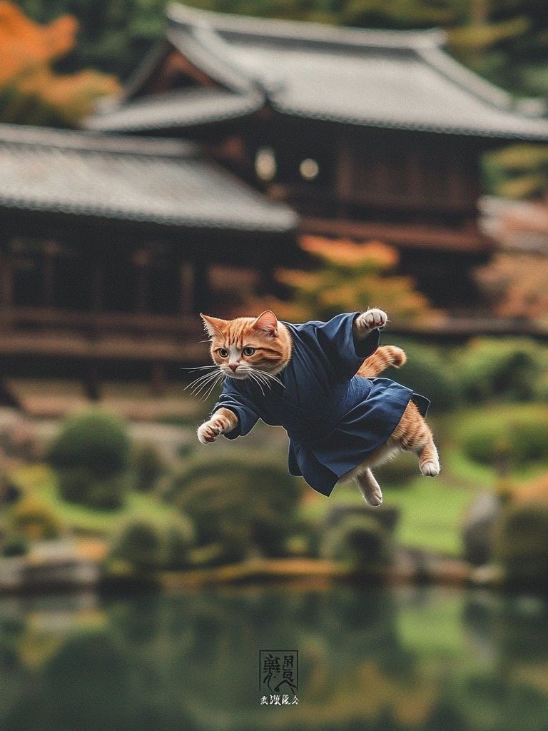 Flying Cat Zen Garden Poster. poster detail