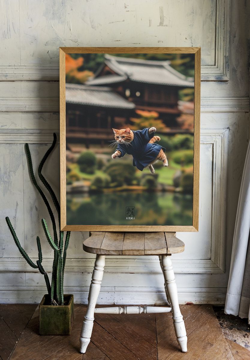 Flying Cat Zen Garden Poster. — room view 1