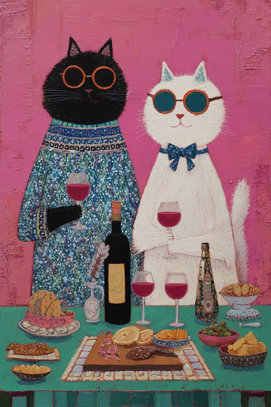 Cat Dinner Party Illustration Poster. poster — illustration art