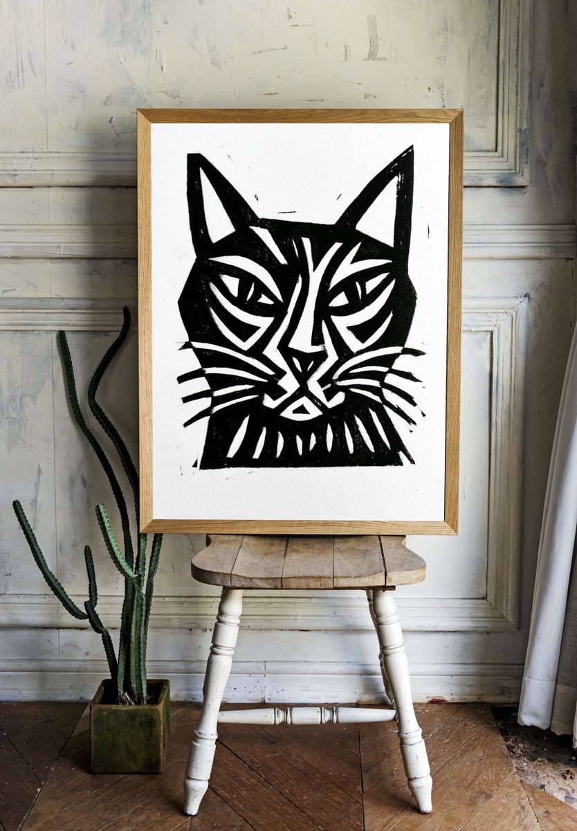 Geometric Cat Face Print. room preview