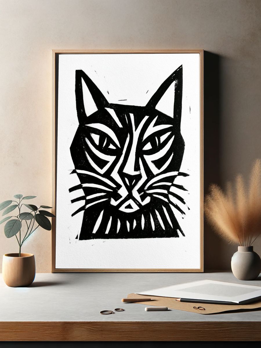 Geometric Cat Face Print. — room view 2