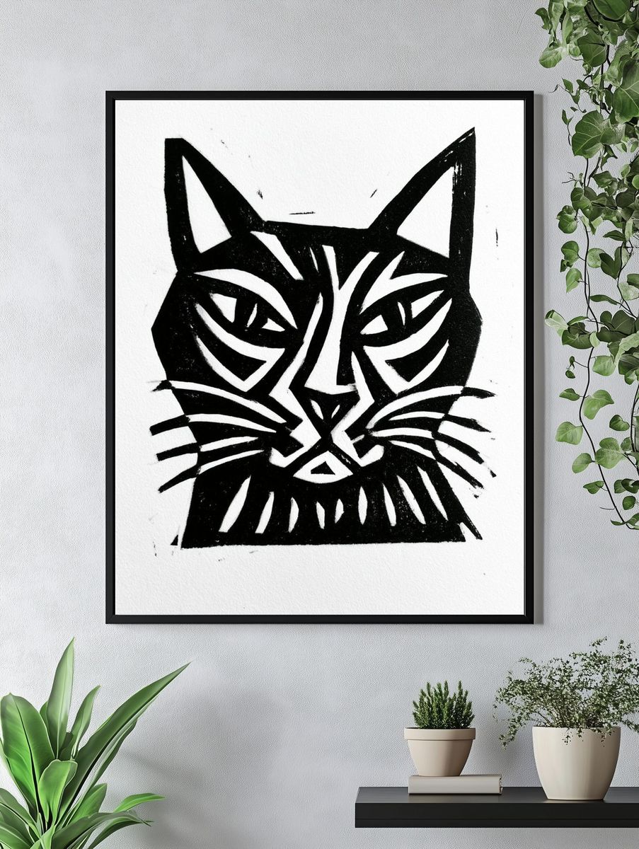 Geometric Cat Face Print. — room view 4