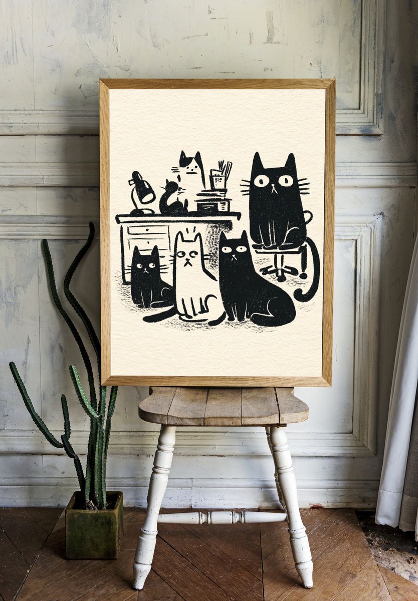 Black Cat Office Illustration Poster. — room view 1