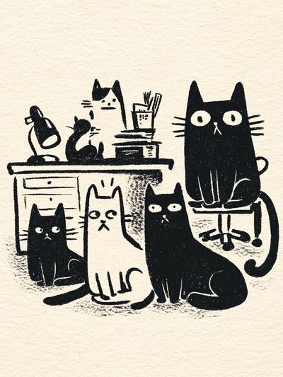 Black Cat Office Illustration Poster. poster print