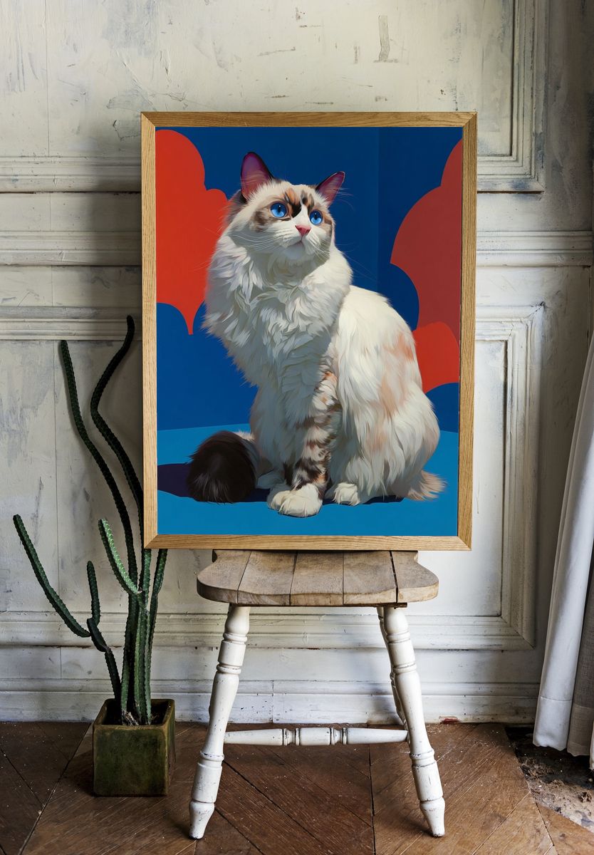 Fluffy Cat Portrait — Digital Art Print room preview