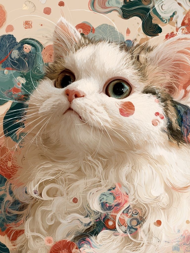 Whimsical Cat Portrait Illustration Poster. poster — animals art