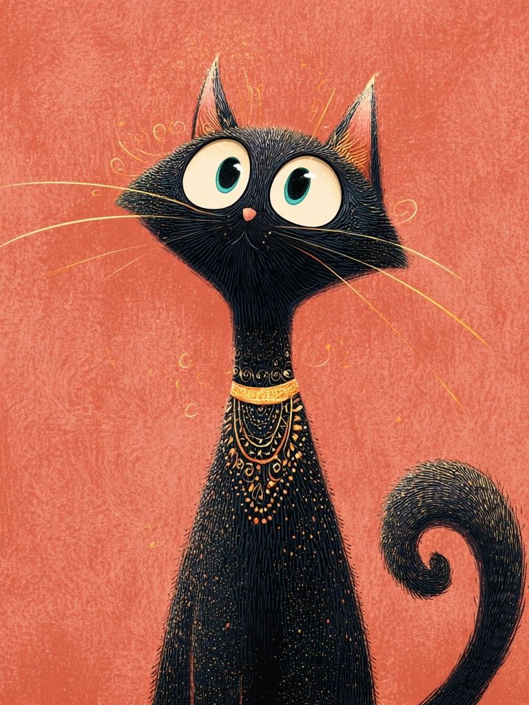 Whimsical Black Cat Illustration Poster. poster — illustration art