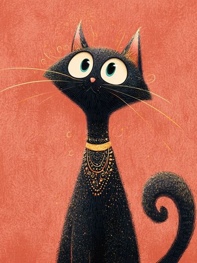 Whimsical Black Cat Illustration Poster. poster print