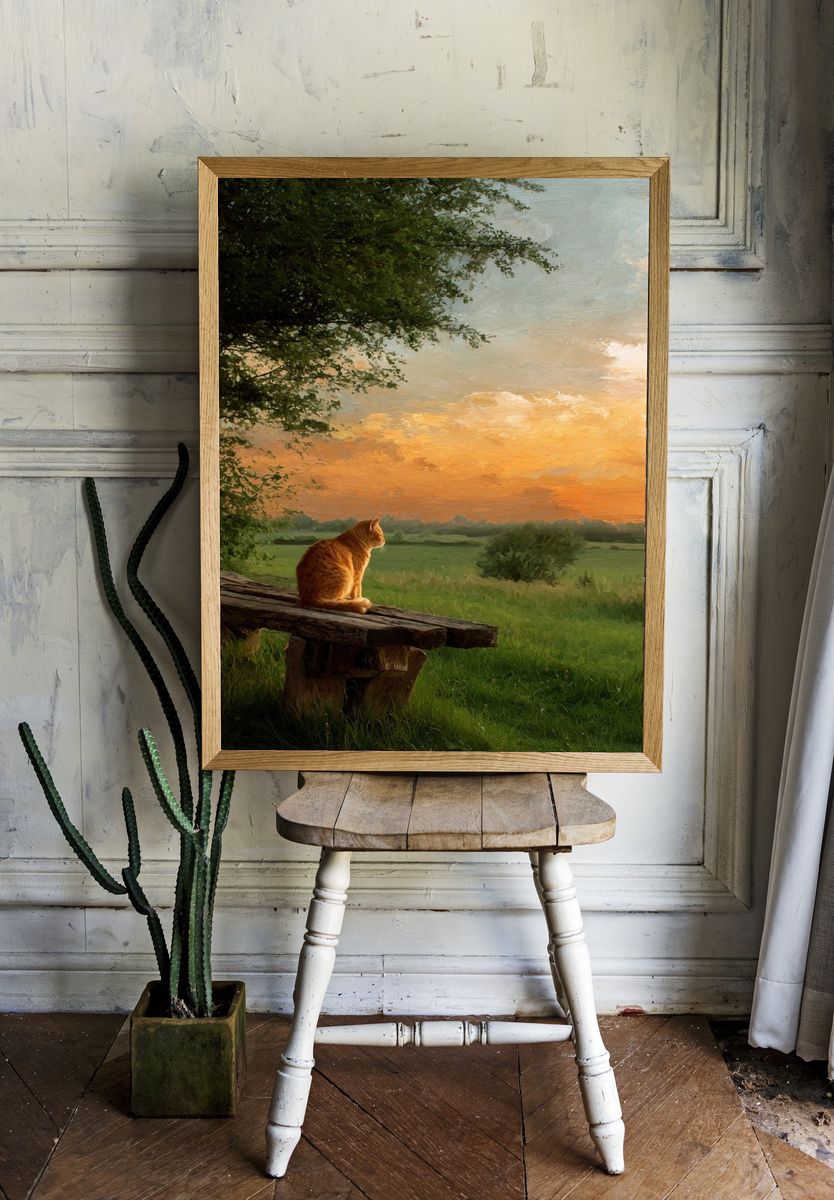 Orange Cat at Sunset Print room preview