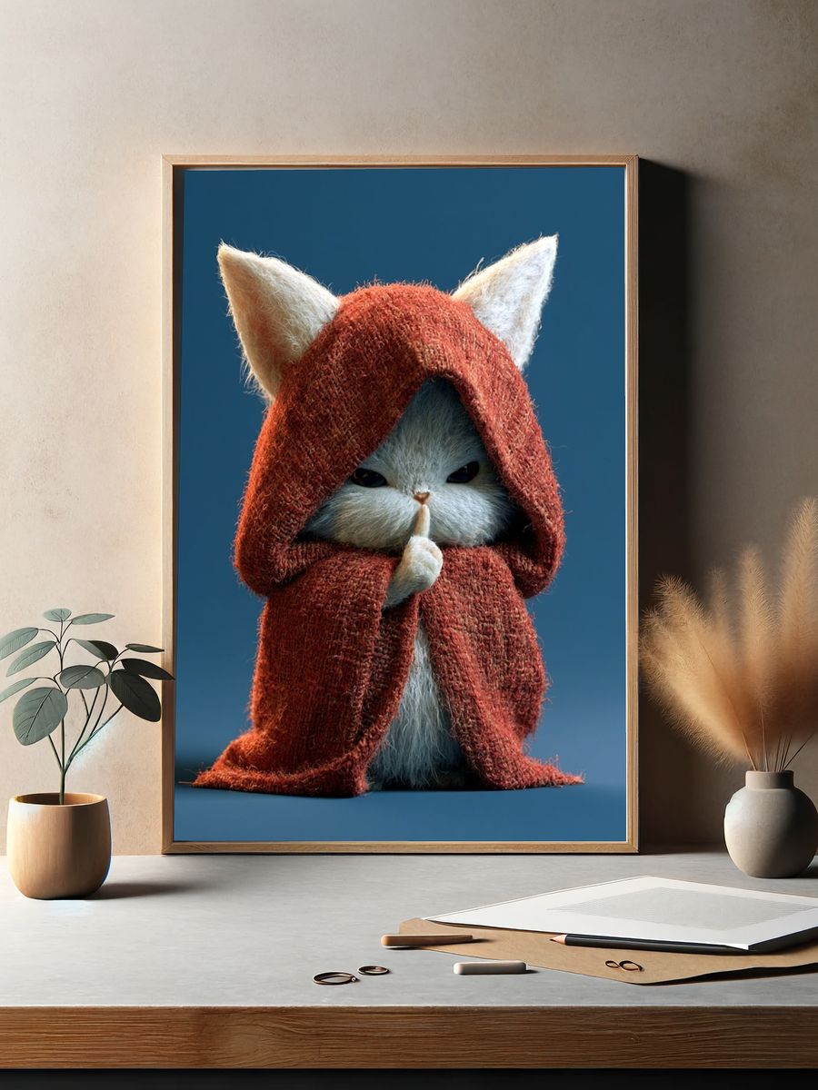 Shushing Cat Illustration Poster. — room view 2