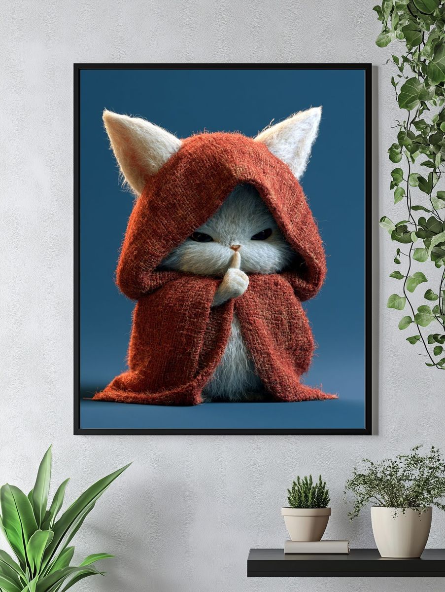 Shushing Cat Illustration Poster. — room view 4