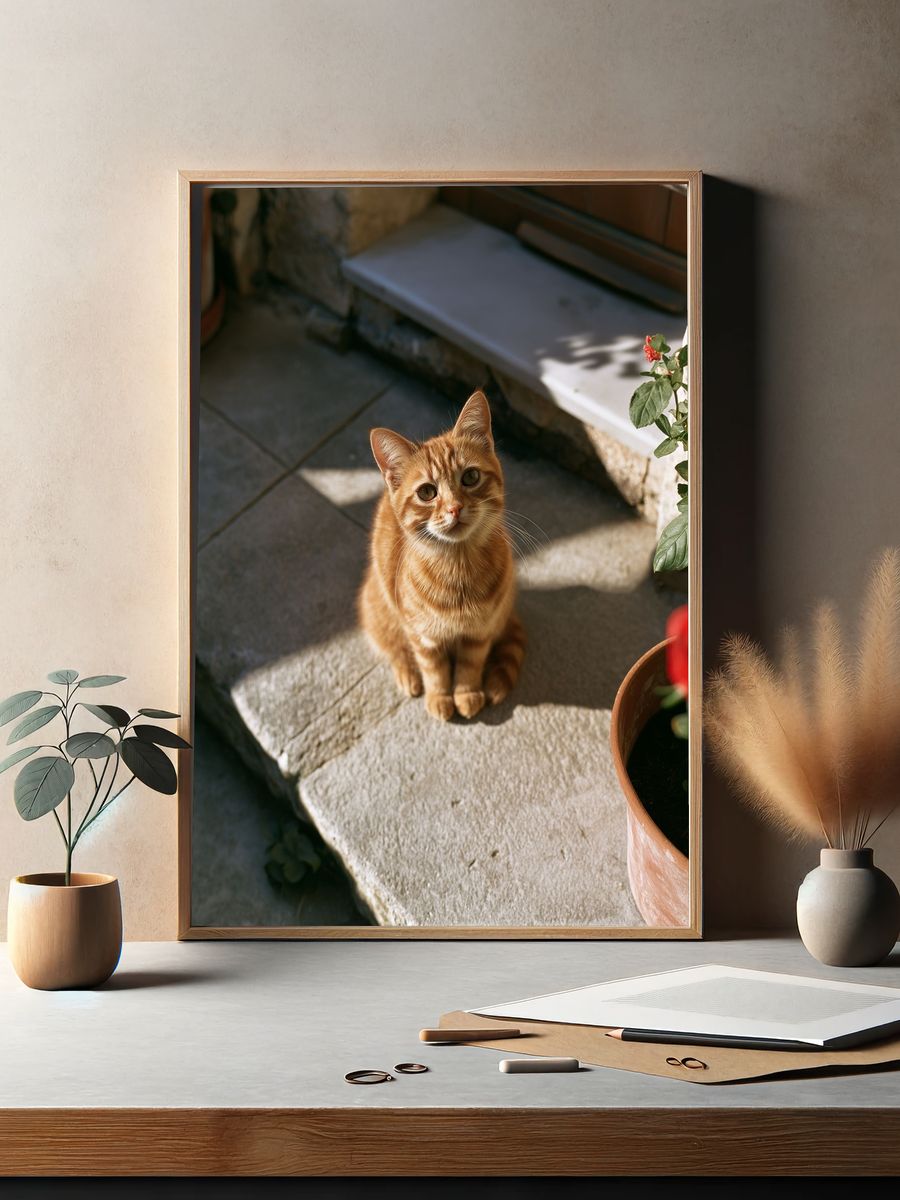 Ginger Cat in Sunlight Photography Poster. — room view 2
