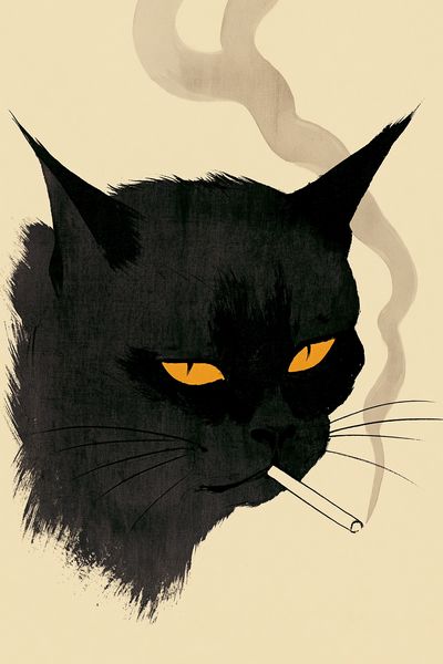 Black Cat Smoking Illustration Poster. poster print