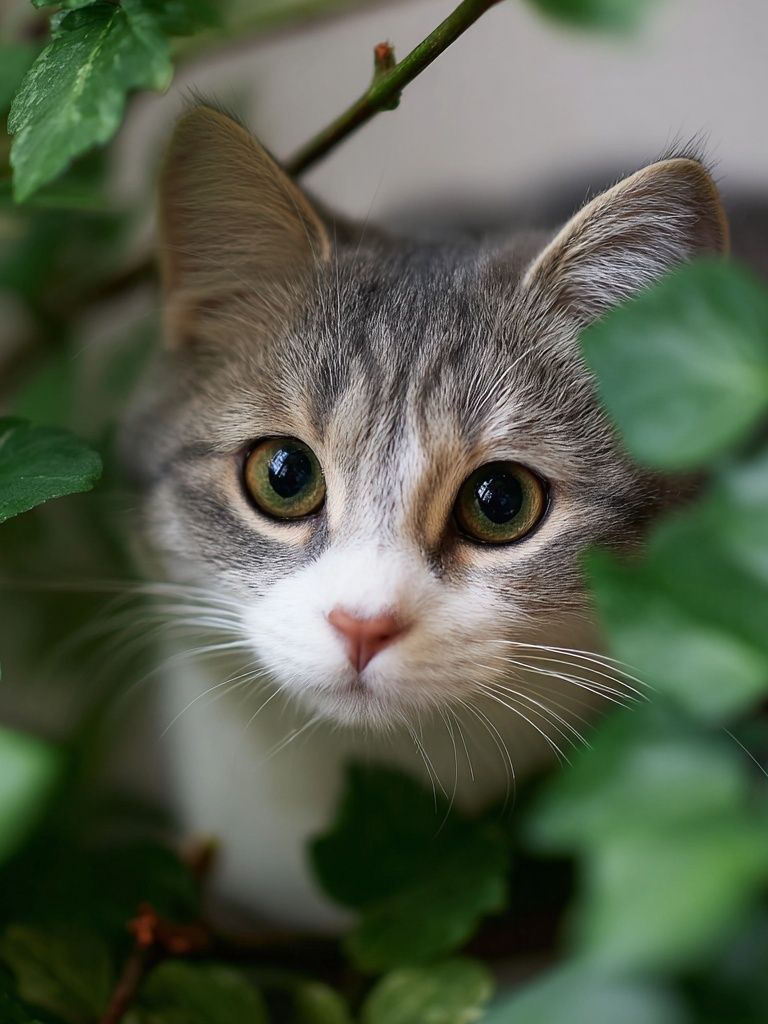 Curious Cat in Greenery Poster. poster detail