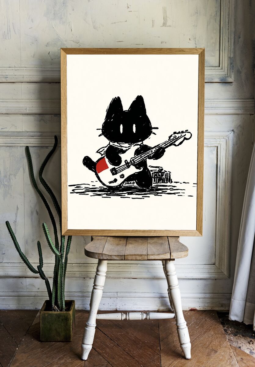 Rocking Cat — Illustration Print. room preview