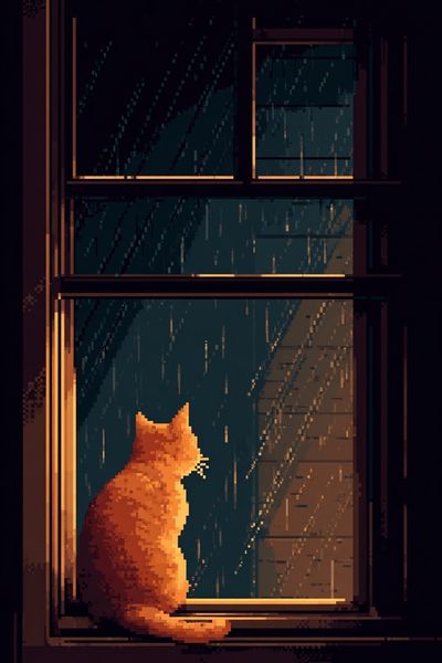Rainy Cat Window Illustration Poster. poster